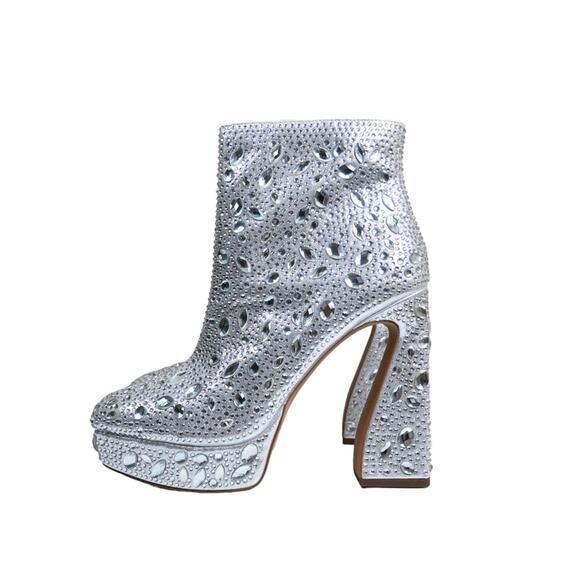 Jessica Simpson Womens 9.5 Dollyi Crystal Embellished Bootie Silver NEW - Picture 5 of 10